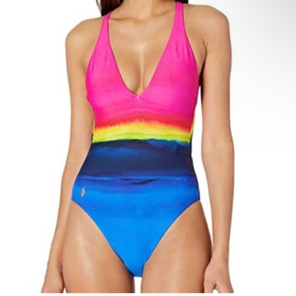 Ralph Lauren Pink and Blue One-Piece Swimsuit